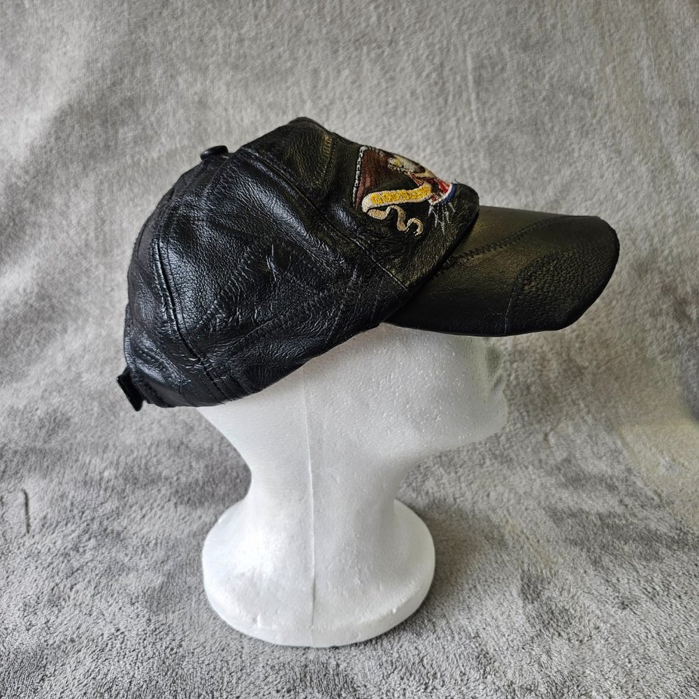 Leather Hat Patriotic Patchwork Embordered Black … - image 5